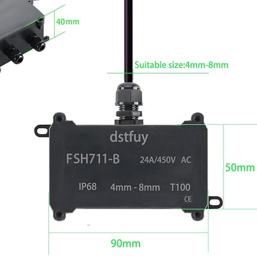 Junction Box,ABS Waterproof IP68 Electrical Boxes.with 24A Barrier Terminals Electric Junction Project Box for 4-8mm Dia Wire.Outdoor External Electric Power Cord Boxes.