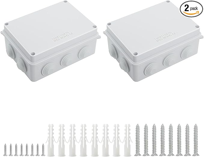 LeMotech ABS Plastic Dustproof Waterproof IP65 Junction Box Universal Electrical Project Enclosure White 5.9 x 4.3 x 2.8 inch (150 x 110 x 70 mm)(Pack of 2)