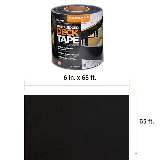 Camo Deck Joist and Ledger Tape, 6” x 65’, Butyl Flashing Tape 0375060