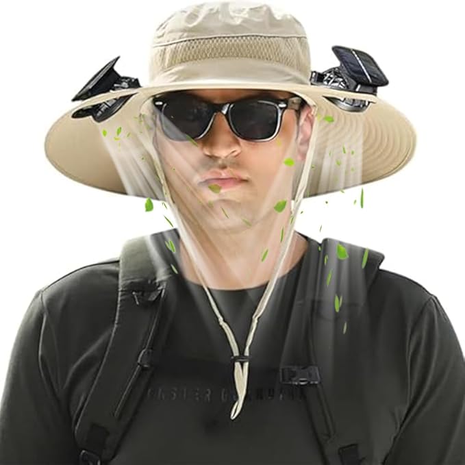 Solar Panel Powered Fan Built in Wide Brim Outdoor Fishing Hat USB Charging Men Ultralight Sun Bucket Mission Cooling Cap
