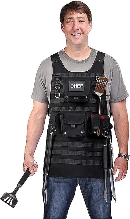 Tactical Molle Apron - 2 Large Pouches and 3 Smaller Pouches, Front and Back Removable Patch with Adjustable Side Strap for the Perfect Fit