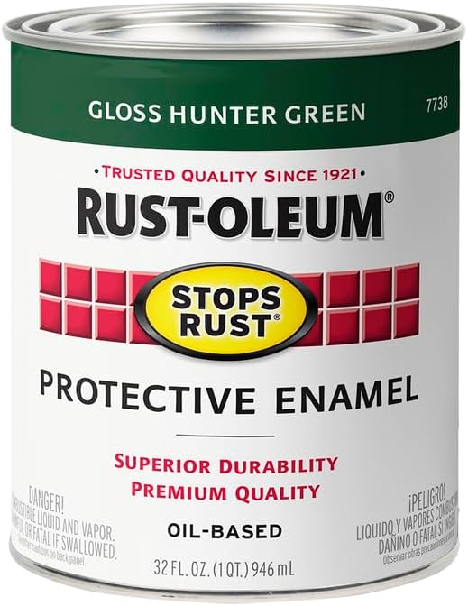 Rust-Oleum 7738502-2PK Stops Rust Brush On Paint, 1 Quarts, Gloss Hunter Green, 2 Can, (Pack of 2)