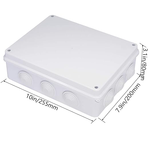 Zulkit Junction Box ABS Plastic Dustproof Waterproof IP65 Universal Electrical Boxes Project Enclosure White 10 x 7.9 x 3.1 inch (255 x 200 x 80mm)