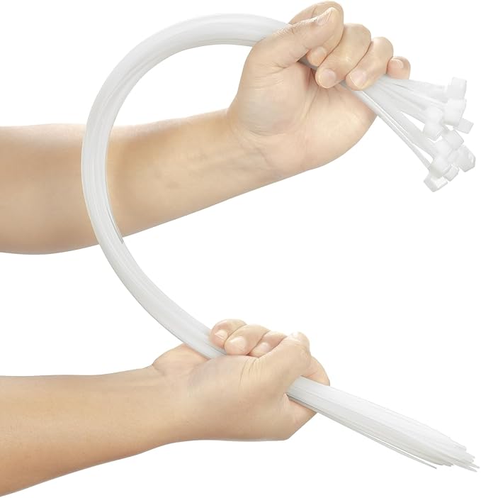 100PCS 24 inch Cable Zip Ties Heavy Duty 175lbs Tensile Strength Nylon Long Wire Ties Self-Locking Durable Plastic Tie Wraps for Indoor and Outdoor UV Resistant(White)