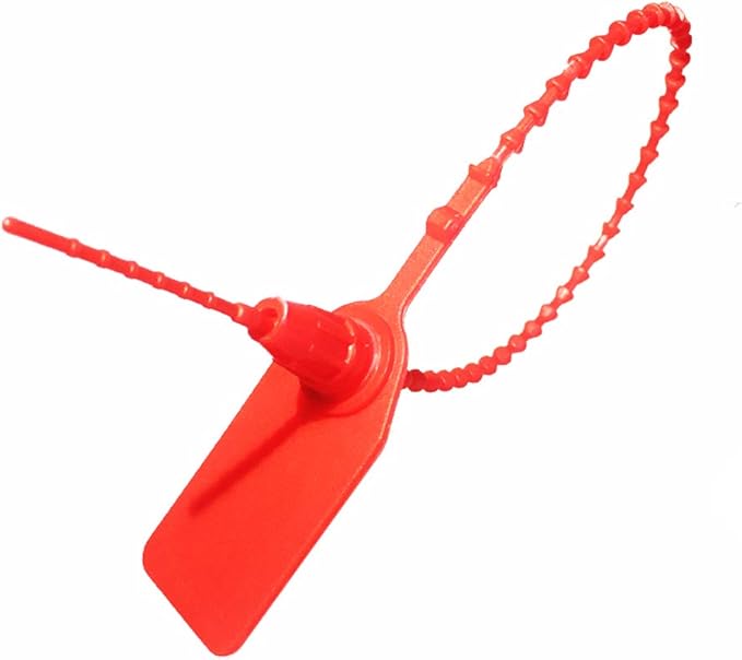 100 Pcs Plastic Tamper Seals Fire Extinguisher Tags,Pull-Tite Security Retail Anti-Theft Self-Locking Shoe Tag,Anti-Tamper Disposable Plastic Seals 250mm Length (Red)