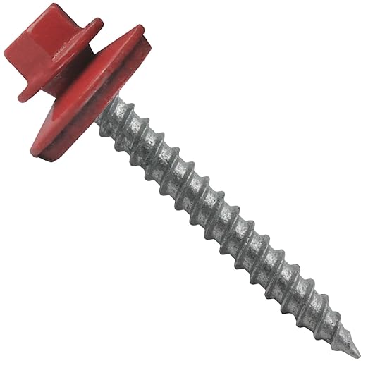 Metal Roofing Screws: (250)12 x 2" Crimson RED Hex Sheet Metal Roof Screw. Sharp Point Metal to Wood siding Screws. 5/8" EPDM Washer