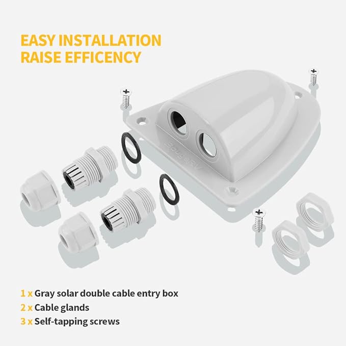BougeRV Solar Weatherproof Double Cable Entry Gland, Cable Through RV roof Solar Junction Box abs Entry housing for 14AWG to 10AWG Solar Cables for Solar Project on RV, Campervan, Boat, Van（Gray）