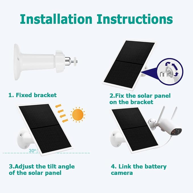 Solar Panel Charger for Outdoor Security Cameras -10W, DC 5V Compatible with Micro USB & Type-C Rechargeable Battery Cameras,9.8Ft Charging Cable,IP66 Waterproof (White)