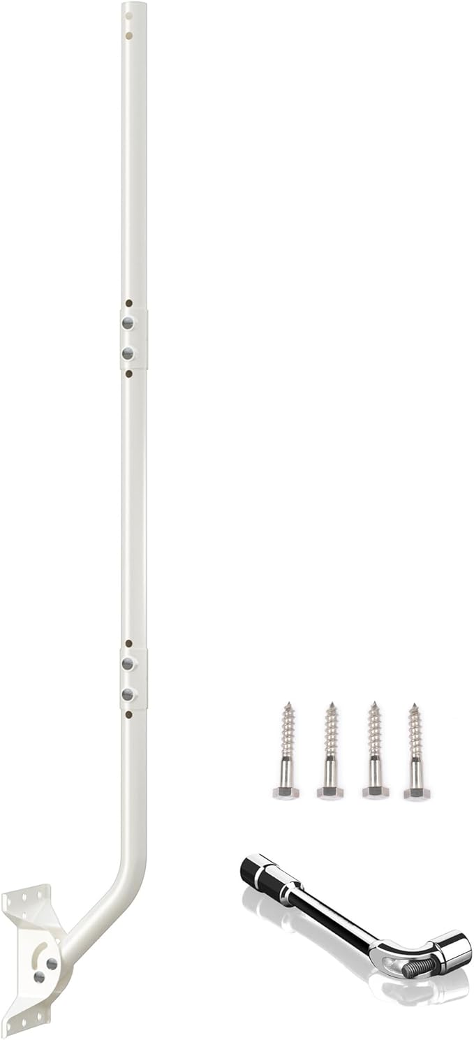 Universal Adjustable Mounting Pole, Steel J-Mount for Attic Outdoor Roof Wall Installation, Weatherproof Mast Pole, Mounting Bracket and Hardware Included (Diameter 1 1/4", Length 49 3/4", White)