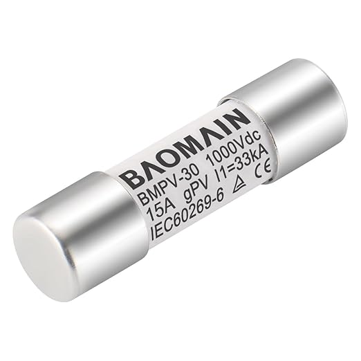 Baomain 10-Pack gPV Solar PV Fuse 15A 1000V DC, 10x38mm, 33kA Breaking Capacity, CE Listed for Photovoltaic Systems, Combiner Boxes (15 Amp.)