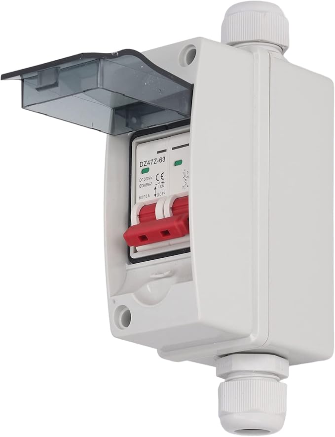 Miniature Circuit Breaker 40A for Solar Panels Outdoor Disconnect Switch IP65 Rated DIN Rail Enclosure RV Breaker Box DC500V