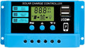 Solar Charge Controller 12V/24V 30A PWM Solar Charge Controller Regulator with LCD Display, Dual USB Ports 5V Output , for Lithium, Sealed, Gel Batteries