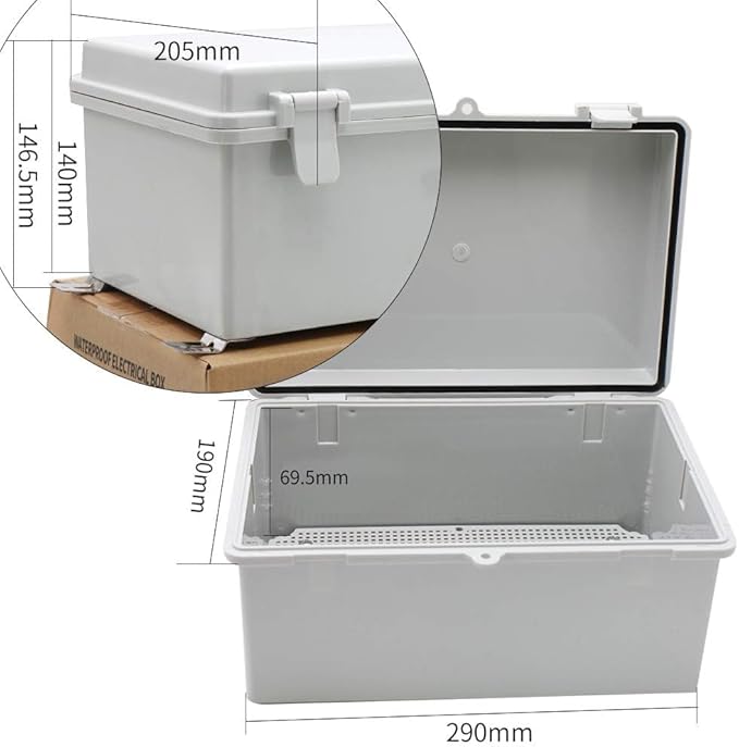 MAKERELE Waterproof Electronic DIY Projects Cable Enclosure Outdoor With Wall Bracket 11.4"7.5"5.5" (290190140mm) IP65 Outside ABS Plastic Electrical Box With 2 NPT 1/2” Glands