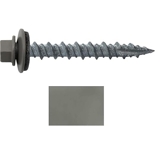 Metal Roofing Screws: (250) 10 x 1-1/2" Pewter Gray/Slate Gray Hex Head Sheet Metal Roof Screw. Self Starting Metal to Wood siding Screws. EPDM Washer. Colored Head