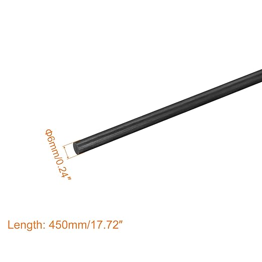 MECCANIXITY Carbon Fiber Rod, 6mm x 450mm for RC Plane DIY Tool Wing Tube Quadcopter Arm, Pack of 2