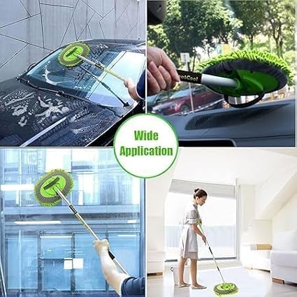 62" Long Reach Car Wash Mop with Dual Soft Heads - Gentle Chenille & Absorbent Microfiber Mitt for Safe Cleaning on Vehicles, SUV, Truck & RV (2 Extra Replacement Heads)