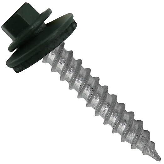 Metal Roofing Screw: (250) 12 x 1-1/2" Hartford Green Hex Sheet Metal Roof Screw. Sharp Point Metal to Wood siding Screws. 5/8" EPDM Washer.
