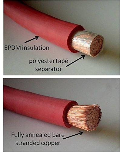 1/0 AWG Gauge Red + Black Pure Copper Battery Inverter Cables Solar, RV, Car, Boat 4 feet 5/16 in Lugs