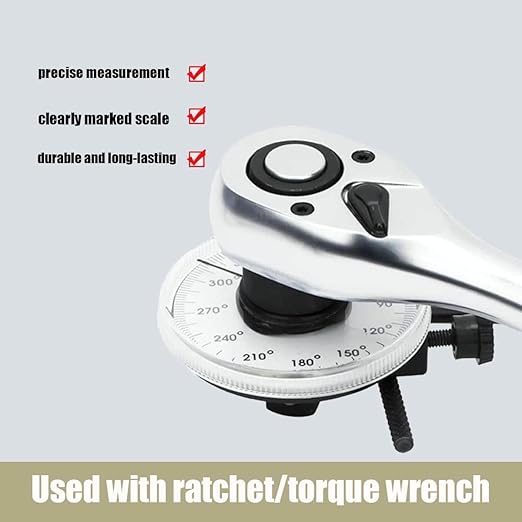 Professional Torque Angle Gauge, 1/2 Inch Drive, 360 Degree Rotation Scale, Mechanical Measurement Tool with Adjustment Handle, for Automotive Applications
