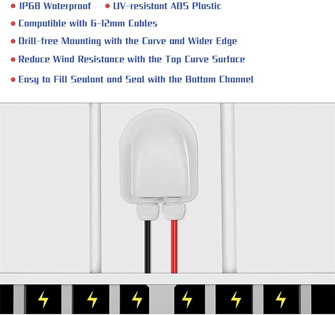 Solar Cable Entry Gland, Waterproof Solar Double Cable Connector Cover Solar Photovoltaic Plastic Bracket Curved ABS Dual Cable Entry Housing for Solar Panels of RV, Caravan Boat