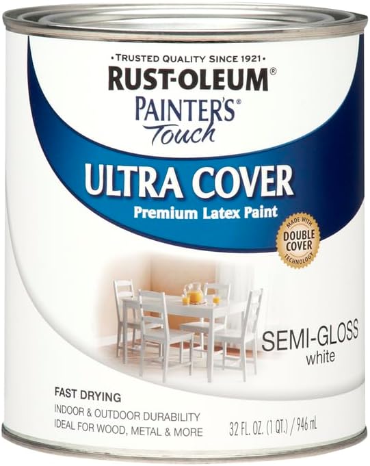 Rust-Oleum 1993502 Painter's Touch Latex Paint, Semi-Gloss White, 1 Quarts (Pack of 2)