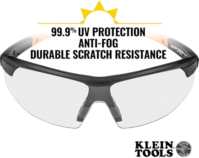 KLEIN TOOLS 60159 Safety Glasses, PPE Protective Eyewear with Semi Frame, Scratch Resistant and Anti-Fog, Clear Lens