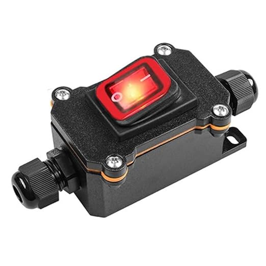 Waterproof Inline Cord Switch,DPST DC 16A-24V,20A-12V, On Off Toggle Switch with Red Light Rocker Button Switch,Outdoor Start Stop Switch,Two Side Entry and Exit Line
