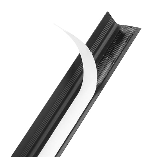 LC LICTOP Aluminum Angle Stock, Metal Corner Guards, Peel and Stick L Shaped Wall Door Frame, Cabinet Protectors Edge Trim Molding, 13.9in L x 0.4in-0.6in W x 0.07in T, 4Pcs Black