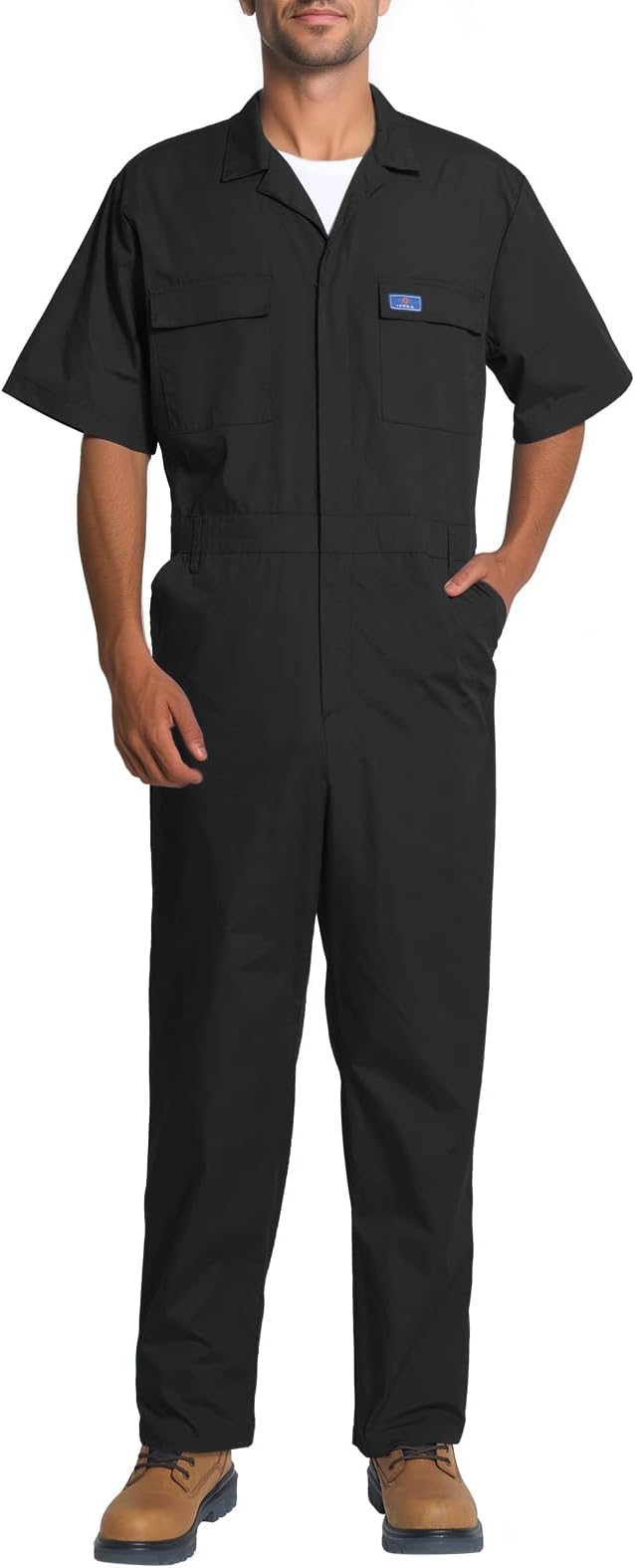 HISEA Coveralls for Men Short Sleeve, Mens Lightweight Mechanic Work Jumpsuit with Pockets, Stain & Wrinkle Resistant
