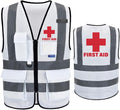 Reflective Security Safety Vests Heavy Duty with 7 Pockets and Front Zipper