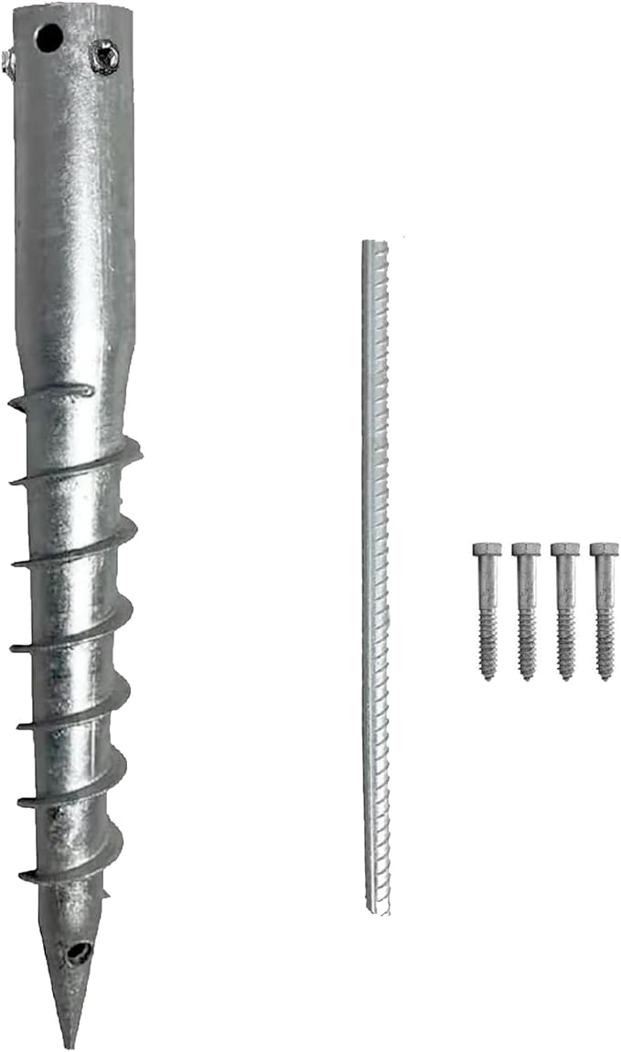 Ashman Round Posts (1 Pack), Outdoor No Dig Ground Anchor with Helical Spiral, 21" Long - Fits Flag Pole Base Ground Mount Screw