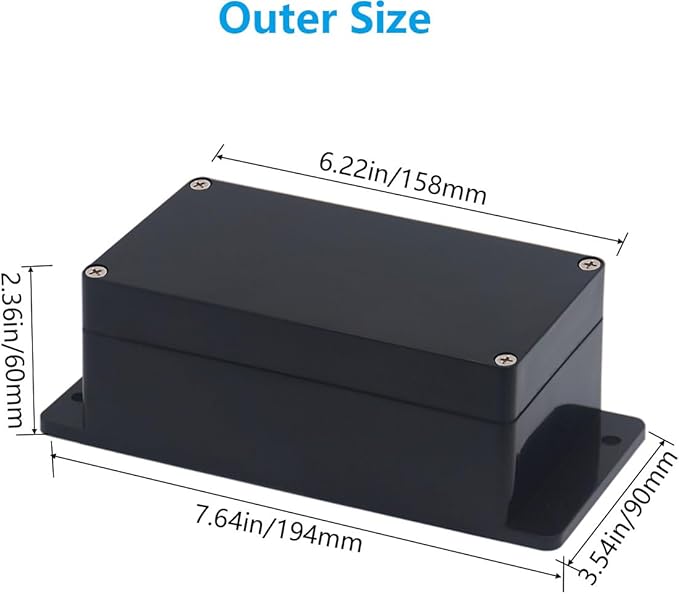 Project Box ABS Black Electrical Boxes IP67 Outdoor Waterproof Junction Box Electronic with Mounting Ears Includes Cable Glands for DIY Project 6.2 x 3.5 x 2.4 inch (158x90x60mm)