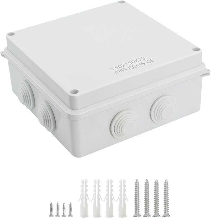 LeMotech ABS Plastic Dustproof Waterproof IP65 Junction Box Universal Electrical Project Enclosure White 5.9 x 5.9 x 2.8 inch (150 x 150 x 70 mm)