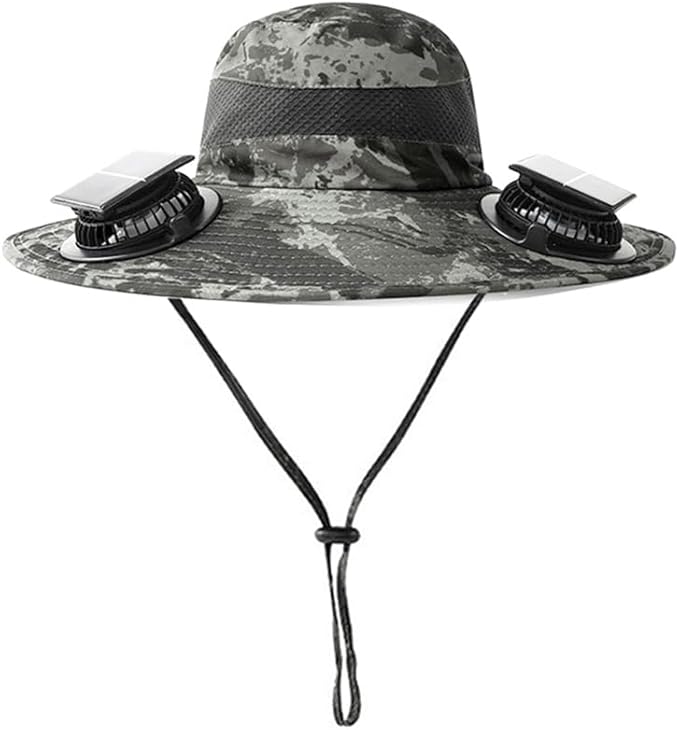 Wide Brim Solar Fan Hat, Hat with Solar Fans Built in, Large Fishing Hat with Fans for Men, for Outdoor Hiking Camping Fishing Garden, UPF 50+ Sun Breathable,Dark Gray Camouflage