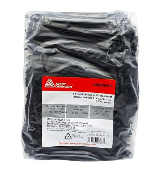 Avery Dennison Bar-Lok Nylon Black Cable Ties - 5.5" Round Style, 1000 Pieces