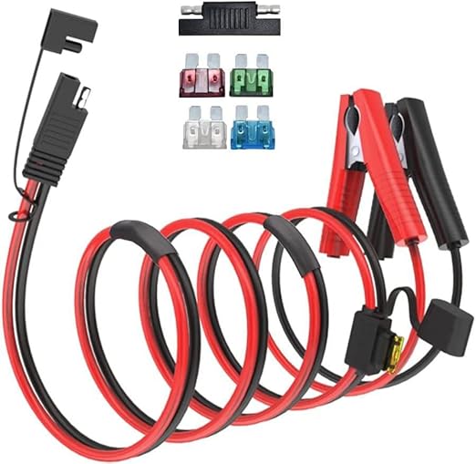 10AWG SAE to Alligator Clips,Battery Alligator Clip to SAE Connector Extension Cable,2Pin Quick Disconnect Battery Clamp Cable for Motorcycle Car,with 5 Fuse(10FT)
