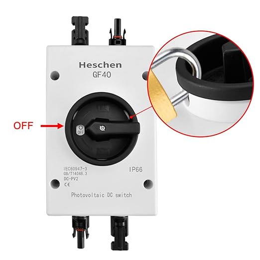 Heschen Photovoltaic DC Isolator Solar Switch, GF40, 32A 1200VDC, 4P, IP66 Solar Combiner Box, for Off/On Grid Solar Systems, Solar Panel Solar Power System RV