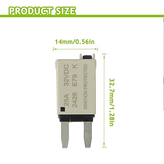 25A DC 12V-32V Manual Reset Circuit Breaker ATM Low Profile T1 Mini Blade Fuses Breakers for Car Trucks Marine Boat RV Solar and More,2 Pack