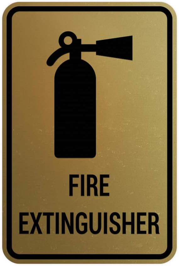 Signs ByLITA Portrait Round Fire Extinguisher Sign with Adhesive Tape, Mounts On Any Flat Surface (Brushed Gold) - Small