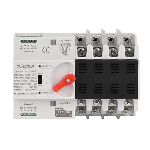 Automatic Transfer Switch ATS 4P 100A 400V Dual Power Electrical Selector Switch Din Rail Type Millisecond Switching