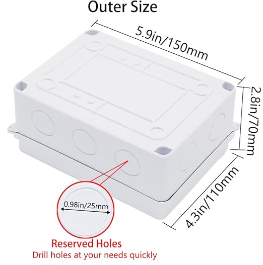 Junction Box, Zulkit Project Box with Reserved Holes IP65 Waterproof Dustproof Electrical Box ABS Plastic Project Enclosure White 5.9 x 4.3 x 2.8 Inch