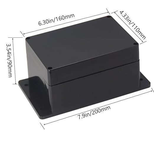 Junction Box IP65 Waterproof ABS Plastic Electrical Project Case Power Junction Boxes, Project Box with Fixed Ear Black 6.3x4.33x3.54 inch (160 x 110 x90 mm)