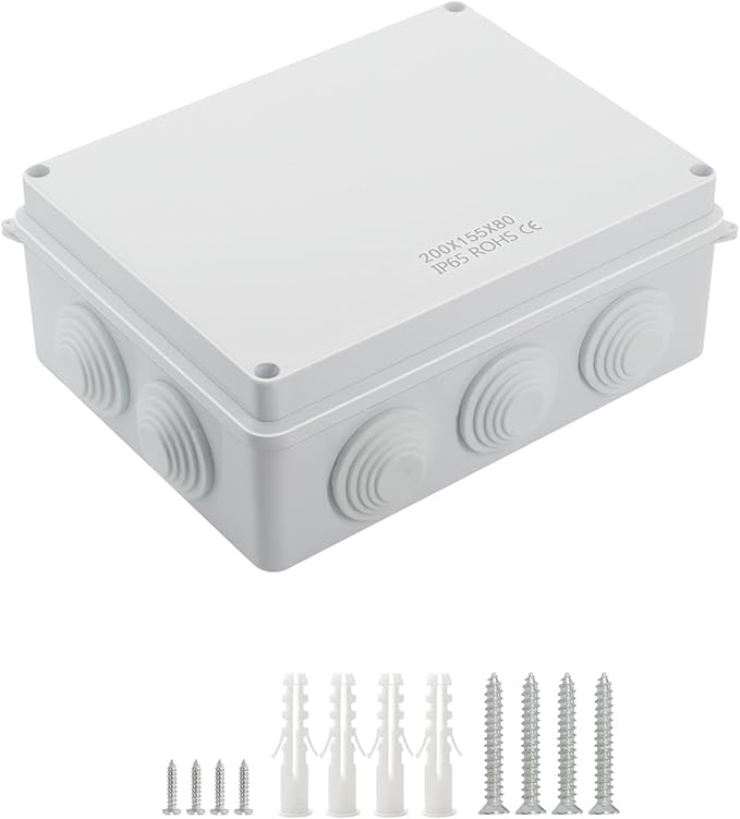 LeMotech ABS Plastic Dustproof Waterproof IP65 Junction Box Universal Electrical Project Enclosure White 7.8 x 6.1 x 3.1 inch (200 x 155 x 80 mm)