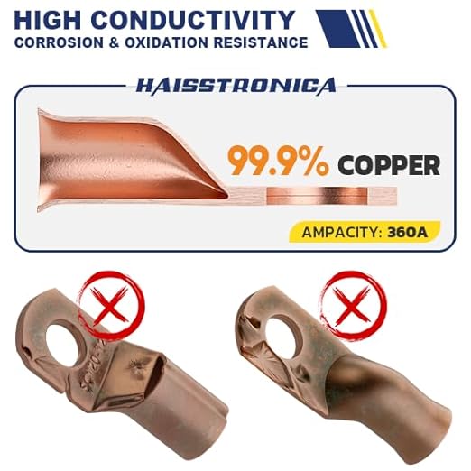 haisstronica 10pcs 4/0 AWG - 5/16"(M8) Battery Cable Lugs, Heavy Duty Wire Lugs with 10pcs 3:1 Adhesive Heat Shrink Tubing, 0000 Gauge Wire Lugs, Battery Terminal Connector, Battery Cable Ends