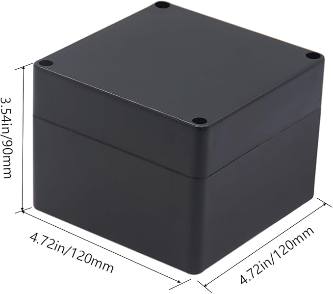 Project Box ABS Black Electrical Boxes IP65 Outdoor Waterproof Box Electronic Junction Box Power Enclosure with Cable Glands for DIY Project 4.72 x 4.72 x 3.54 inch (120x120x90mm)