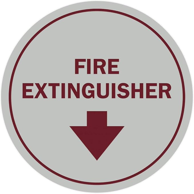 Signs ByLITA Circle Fire Extinguisher Sign (Light Grey/Burgundy) - Small