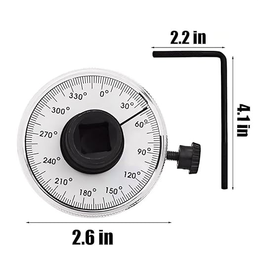 Professional Torque Angle Gauge, 1/2 Inch Drive, 360 Degree Rotation Scale, Mechanical Measurement Tool with Adjustment Handle, for Automotive Applications