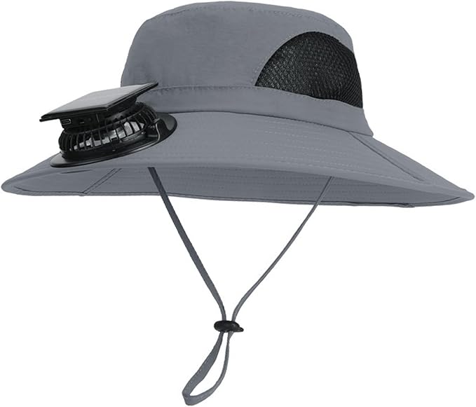 Extra Wide Brim Solar Fan Hat, Mens Fishing Hat with Fan, Neck Flap Sun Hat, UPF 50+ Solar Powered Cooling Cap Fisherman Hats