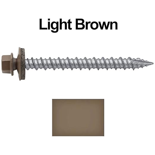 Metal ROOFING SCREWS: (250) 10 x 2" Light Brown Hex Head Sheet Metal Roof Screw. Self starting metal to wood siding screws. EPDM washer. Colored head