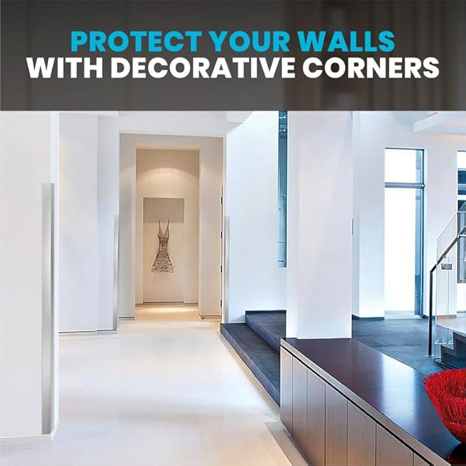 Proflex Wall Corner Protector - Brushed Aluminum 1 inch x 36 inch - Pack of 6 -Self Adhesive Corner Guards for Walls Edge Protection – Easy to Apply – No Tools Needed